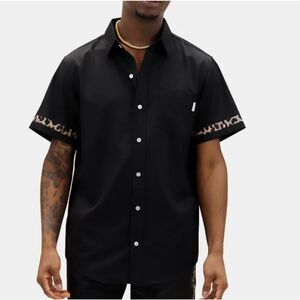 Mavrans Shirt Mens Large Black Camp Button Up Leopard Resort Skater Y2K Bowling